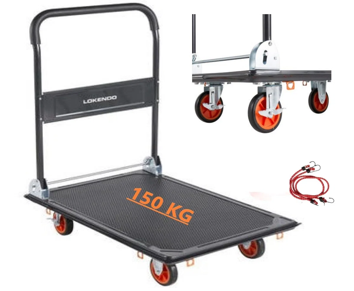 Genérico Carro Plataforma con Freno Plegable para Transporte 150KG Carga Mercancia Equipaje Base Antideslizante Industrial Ruedas 360º Transporte Profesional Multiuso, CARROPLATM150KG