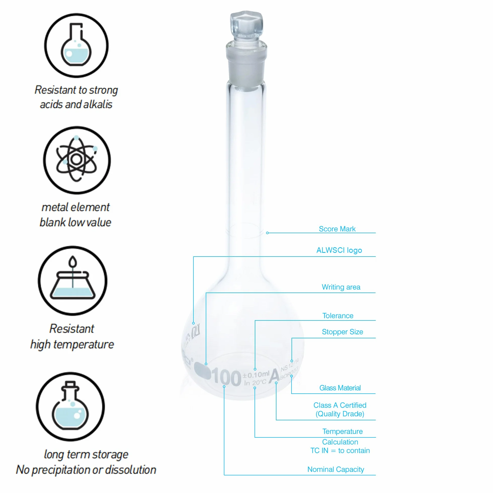 ALWSCI Matraz Aforado 10 mL Vidrio Borosilicato 3.3 Clase A Graduación Blanca
