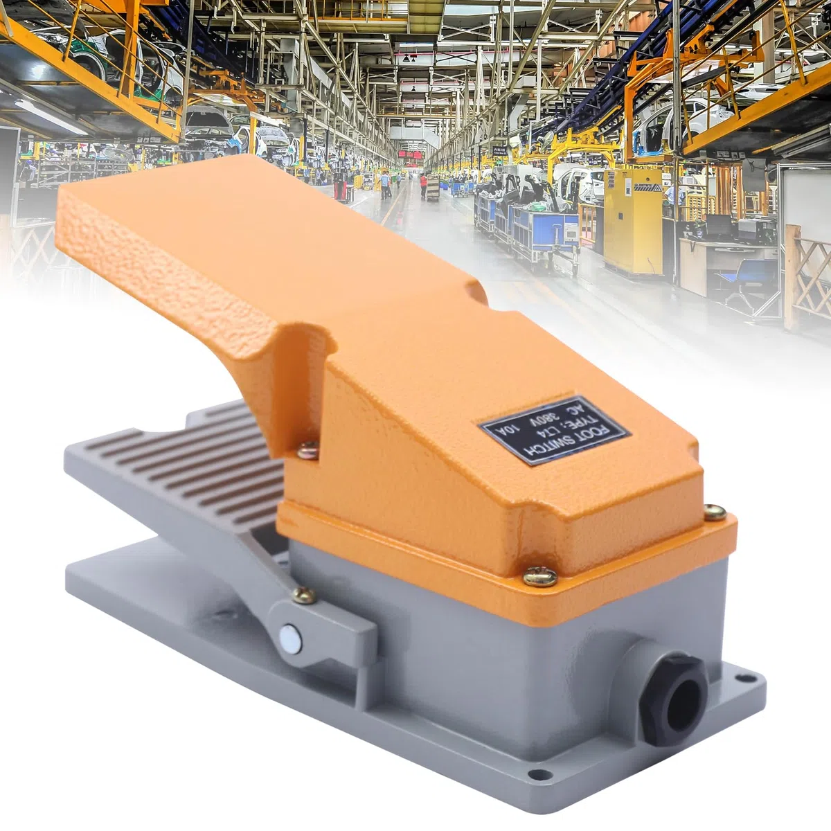 TFS-LT4 - Interruptor de pedal industrial de metal, color naranja y gris