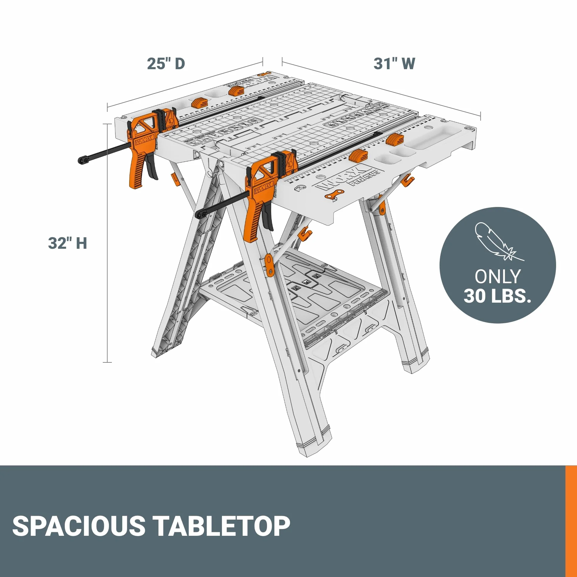 WORX WX051 Pegasus - Mesa de trabajo plegable y caballete