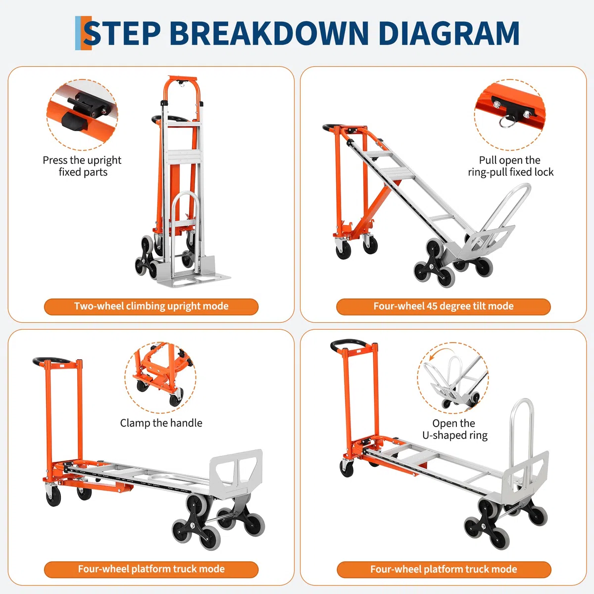 Carretilla Plegable 3 en 1, Carretilla con Ruedas para Subir Escaleras Resistentes a Pinchazos, Capacidad de Carga de 340 Kg, Material de Aleación de Aluminio, Correas Elásticas