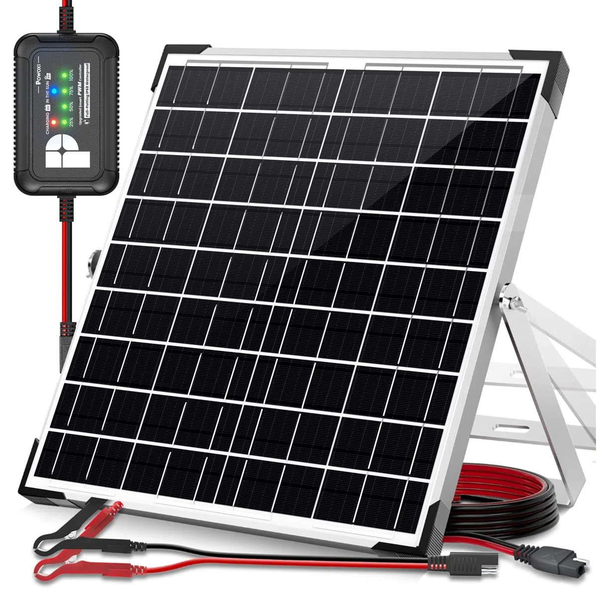 POWOXI 10W Solar Panel，12V Solar Panel Charger Kit + 8A Controller， Adecuado para Automóvil, Motocicleta, Barco, ATV, Marina, RV, Remolque, Powersports, Motos de Nieve, etc.. Varias baterías de 12V.