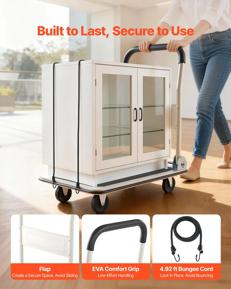 VEVOR Carro Plataforma Plegable 735 x 480 mm, Carretilla de Transporte Carga de 149,69 kg, Carrito Portaequipajes con Plataforma con Ruedas de PP de 96 mm, para Tareas Domésticas, Almacén, Mudanza
