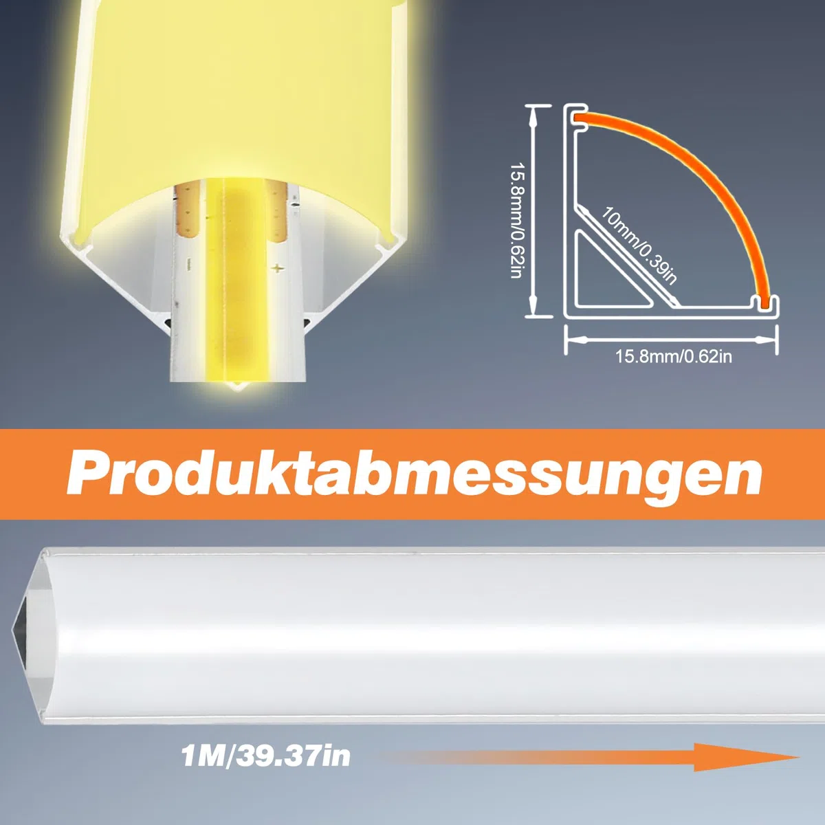 Perfil de aluminio para esquinas de LED, 12 unidades x 1 m, en forma de V, perfil LED para tiras LED de hasta 10 mm, barra de aluminio negro con difusor de canal, tapas finales, clip de montaje