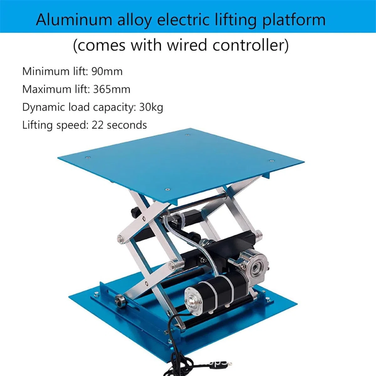 Plataforma de elevación eléctrica, elevación de laboratorio de óxido de aluminio de 250 x 250 mm, capacidad de carga de 30 kg, altura ajustable de 90 a 365 mm, para laboratorios escolares y uso