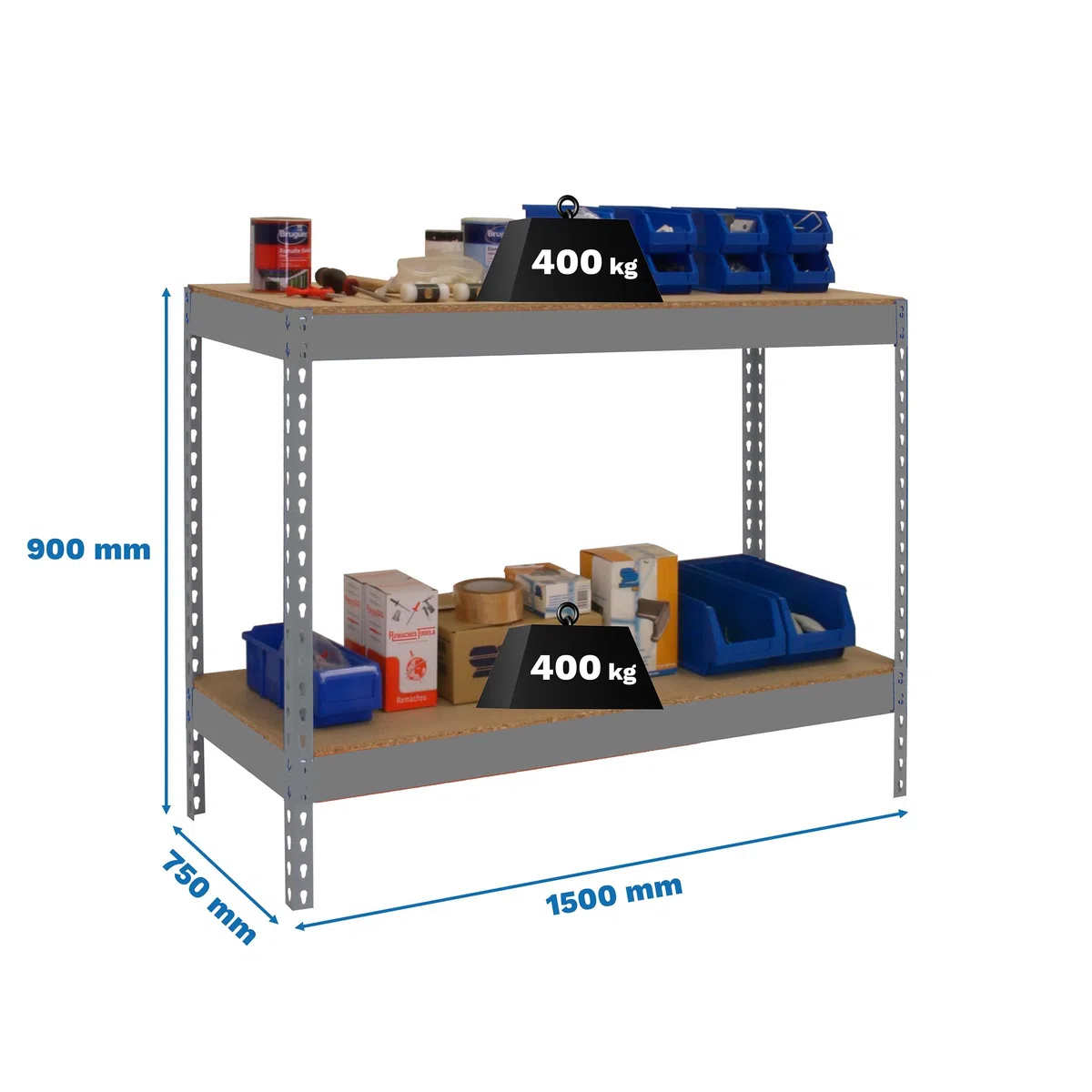 Simon Rack Banco de Trabajo Taller 1500x750 mm - BT Basic | Capacidad Carga 400 kg, Montaje sistema clic, Pintura anticorrosión, Gris