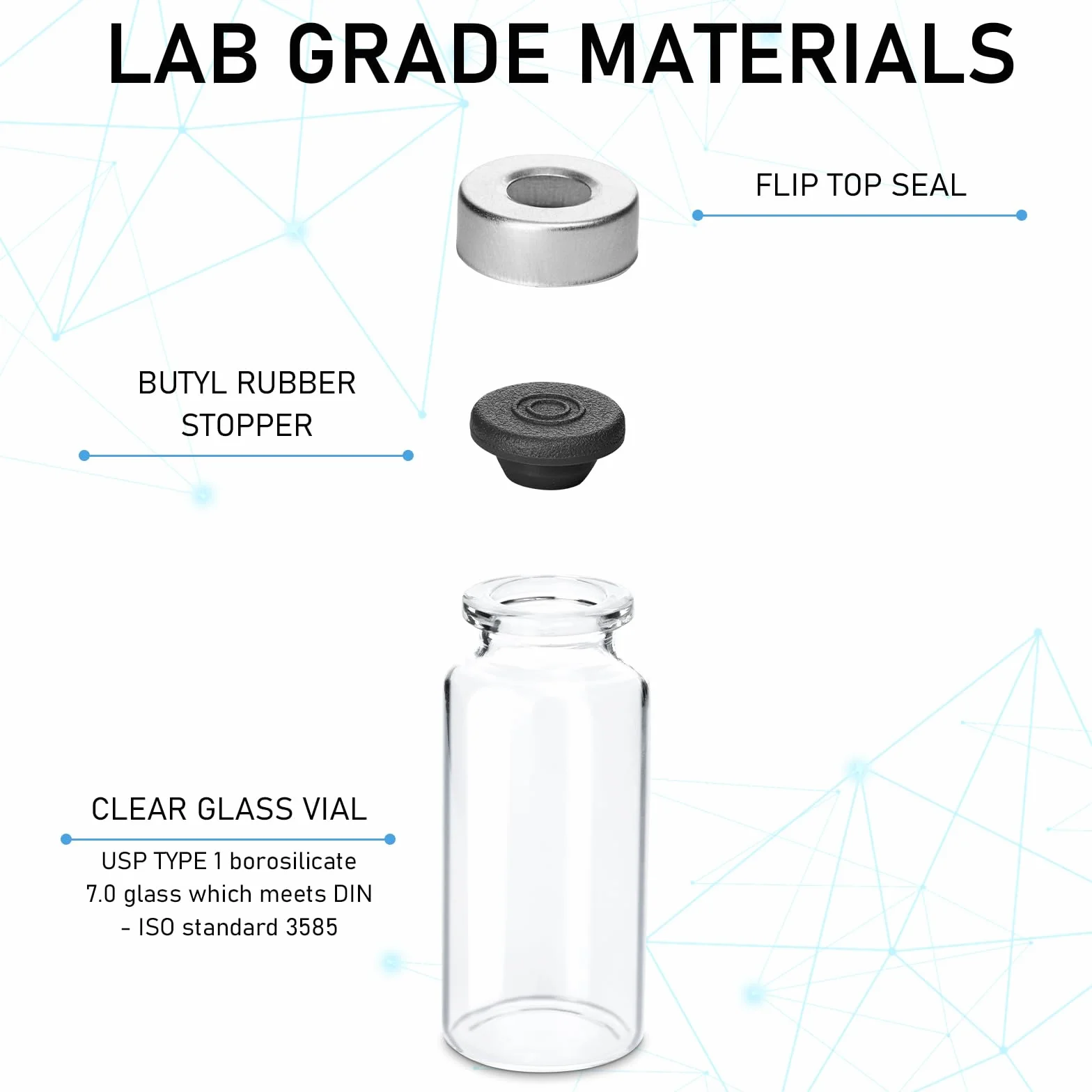 Viales de muestra sellados de vidrio transparente 10 ml 50 unidades