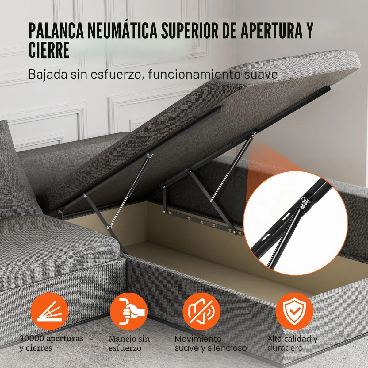 VEVOR Elevador de Cama Compatible de 150 x 200 cm Capacidad de 140 kg Kit de Hardware Mecánico de Cama Palanca Neumática Vertical de Lujo Soporte de Cama Resistente para Habitación de Invitados