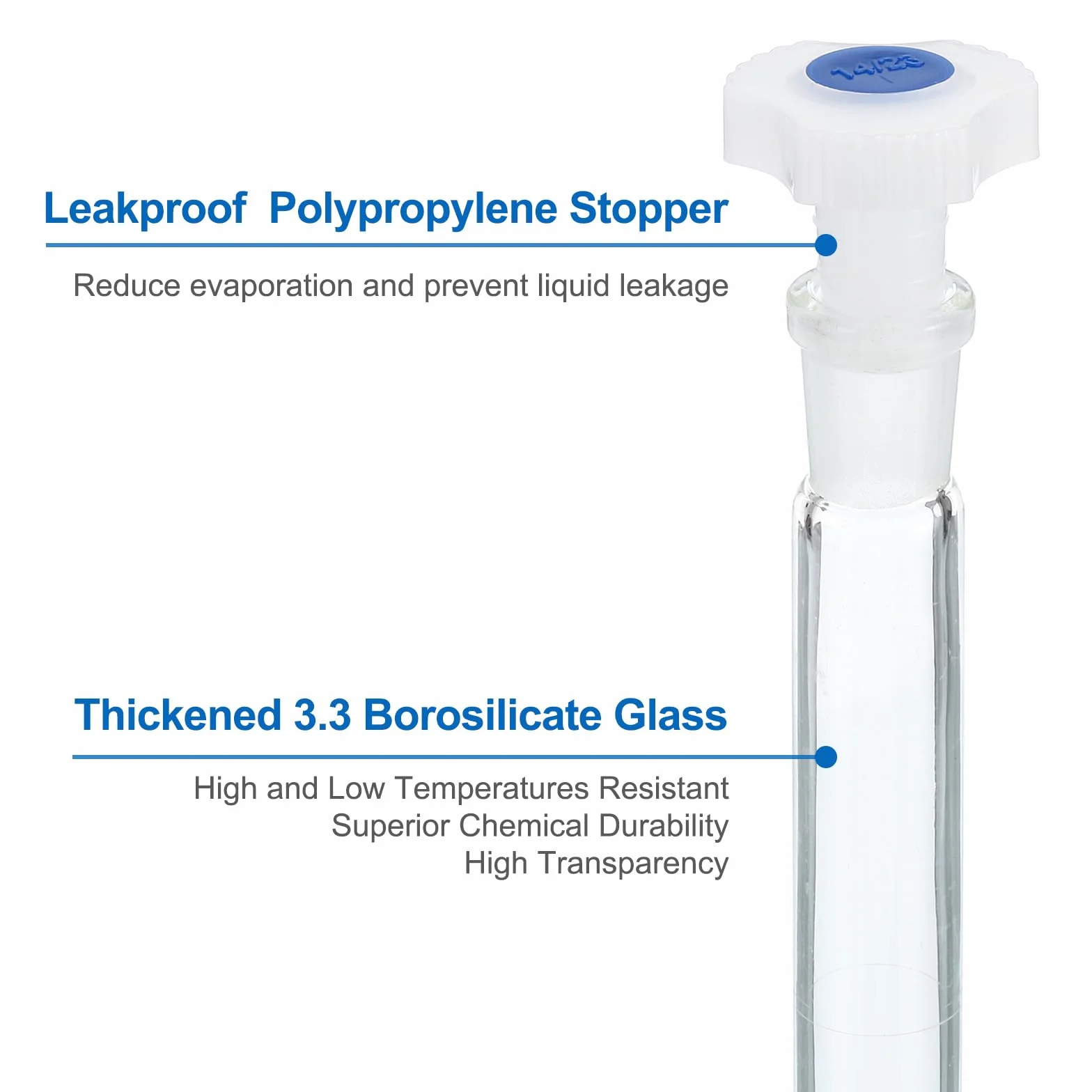 PATIKIL Aforado Matraz 100ml 2uds 3,3 Borosilicato Vidrio Graduado Medidor con Tapón Tolerancia 0,1ml Laboratorio