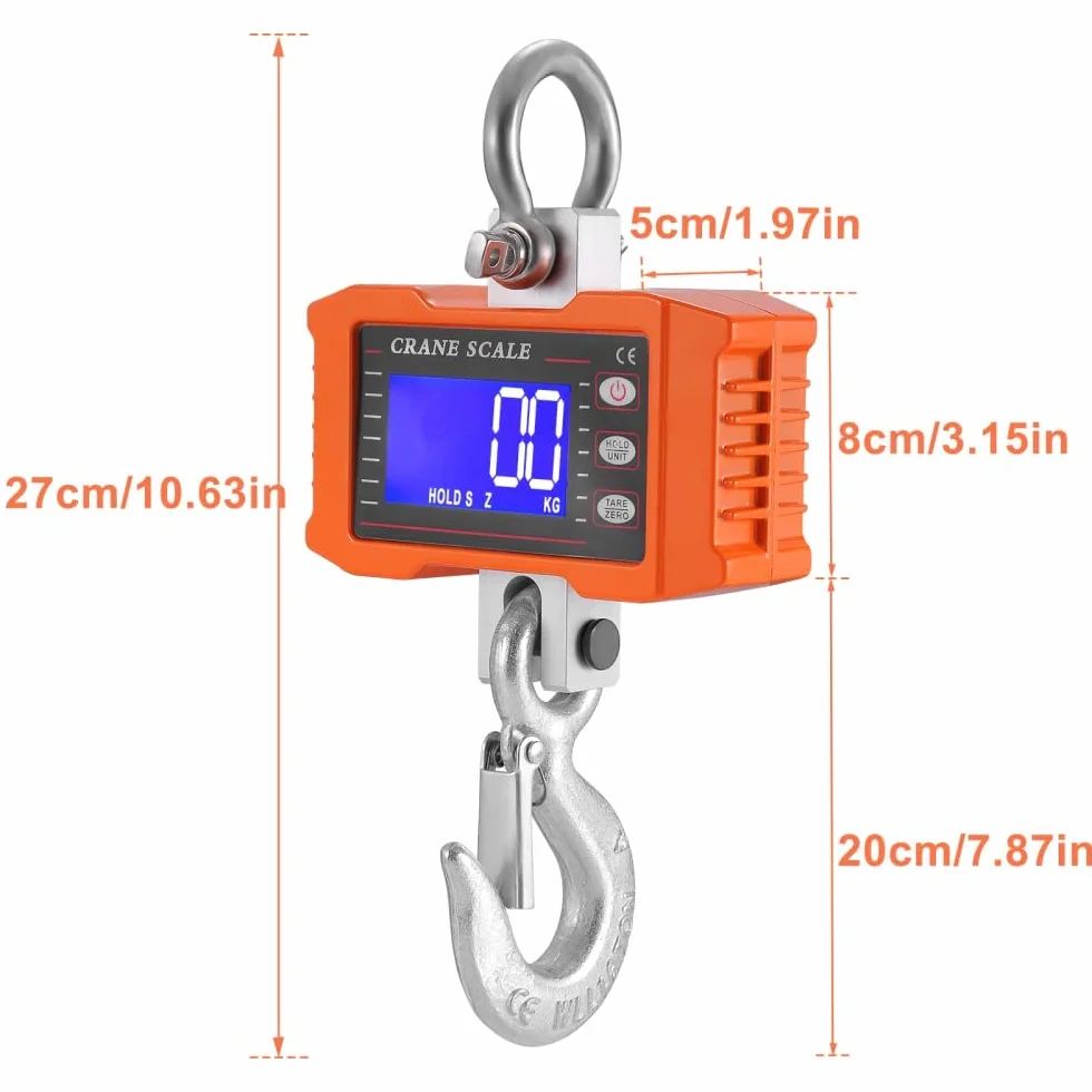 Industrial Pesado Escala Colgante 1000kg para Trabajo Pesado Báscula de grúa Digital con Mando a Distancia Recargable Báscula Colgante electrónica de Alta precisión de 1T