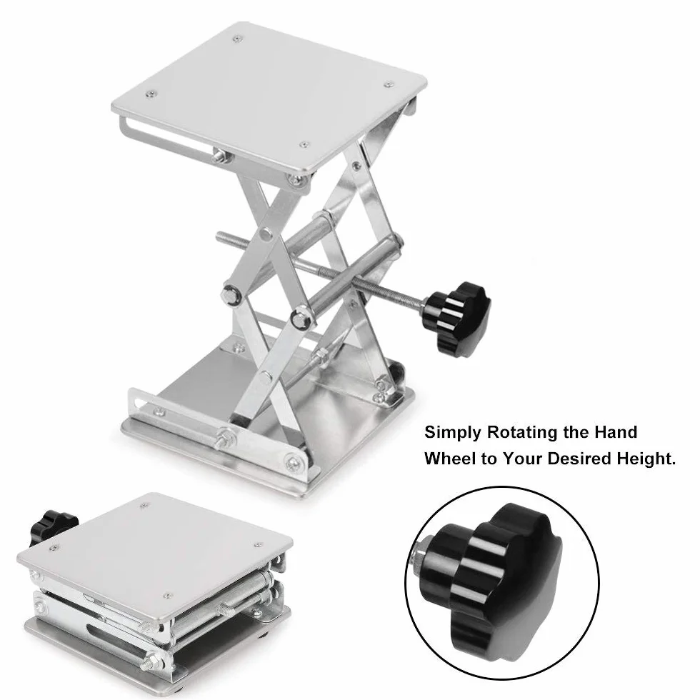 stonylab Mesa Elevadora de Tijera, 150 x 150 mm Plataforma Elevadora de Acero Inoxidable, Jack de Laboratorio, Rango de Altura Expandible de 75 mm a 260 mm, Peso de Soporte 10 kg