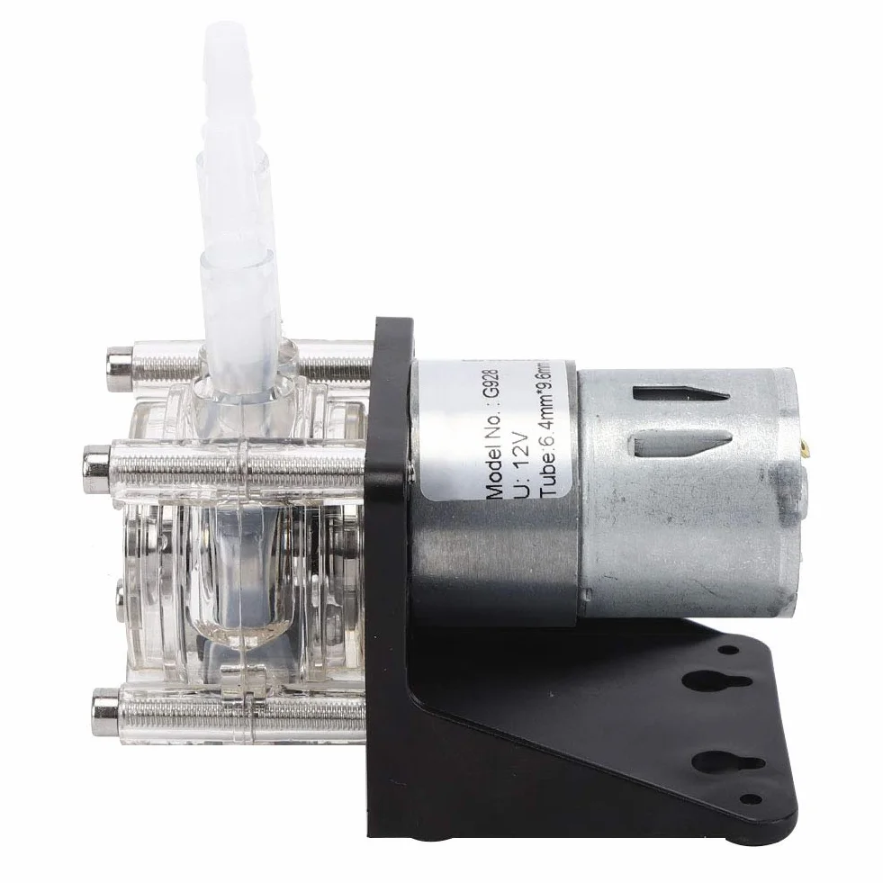 Bomba Peristáltica de Acero Inoxidable, 12V/24V DC, 500 ml/min, Cabezal Transparente PC, 3 Rodillos, con Bases y Conector, 12V