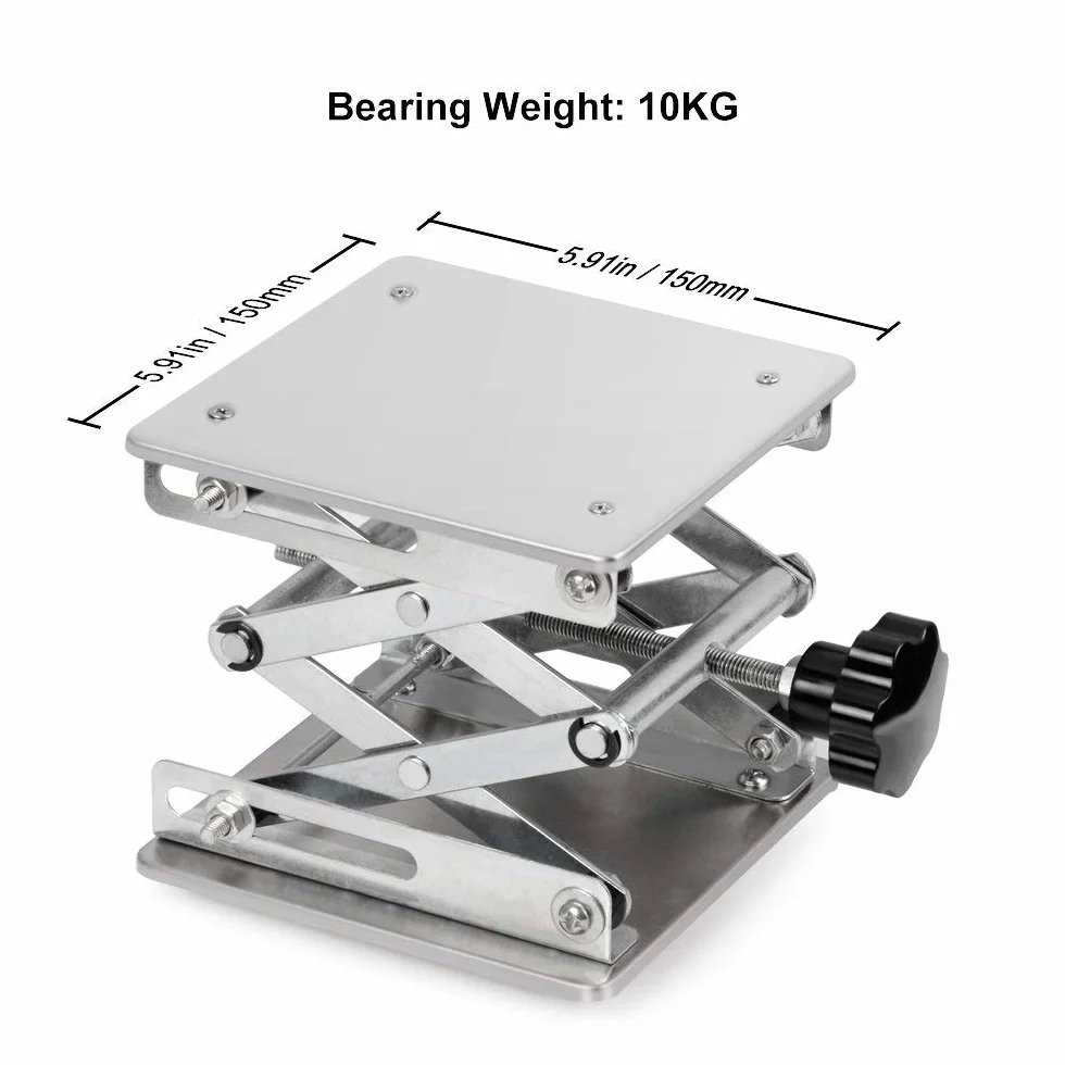 stonylab Mesa Elevadora de Tijera, 150 x 150 mm Plataforma Elevadora de Acero Inoxidable, Jack de Laboratorio, Rango de Altura Expandible de 75 mm a 260 mm, Peso de Soporte 10 kg