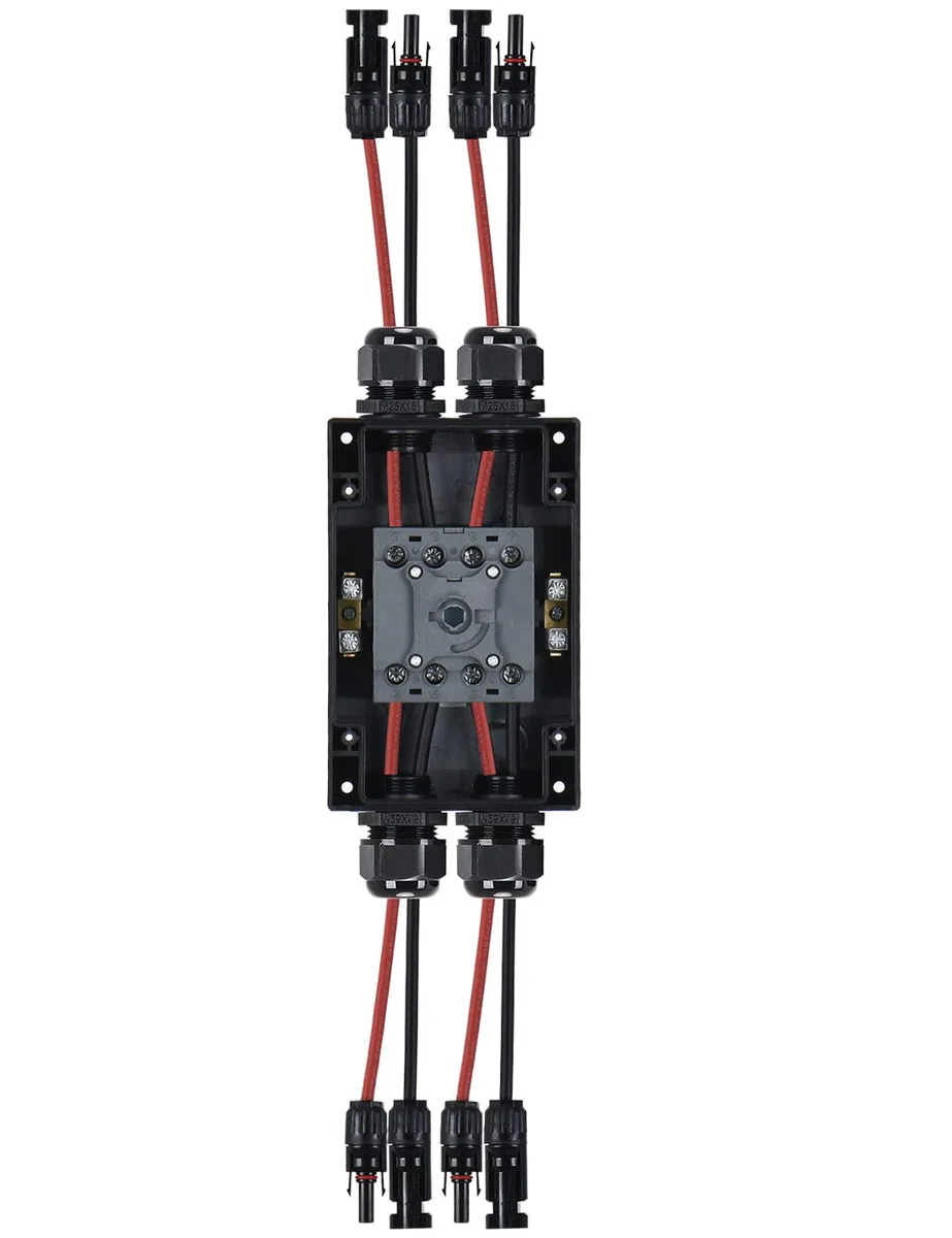 DIHOOL Interruptor de separación CC 2 cuerdas, sistema PV con caja de conexión generador, máquina de fusibles automática 32 A, IP66, interruptor solar, caja de conexiones