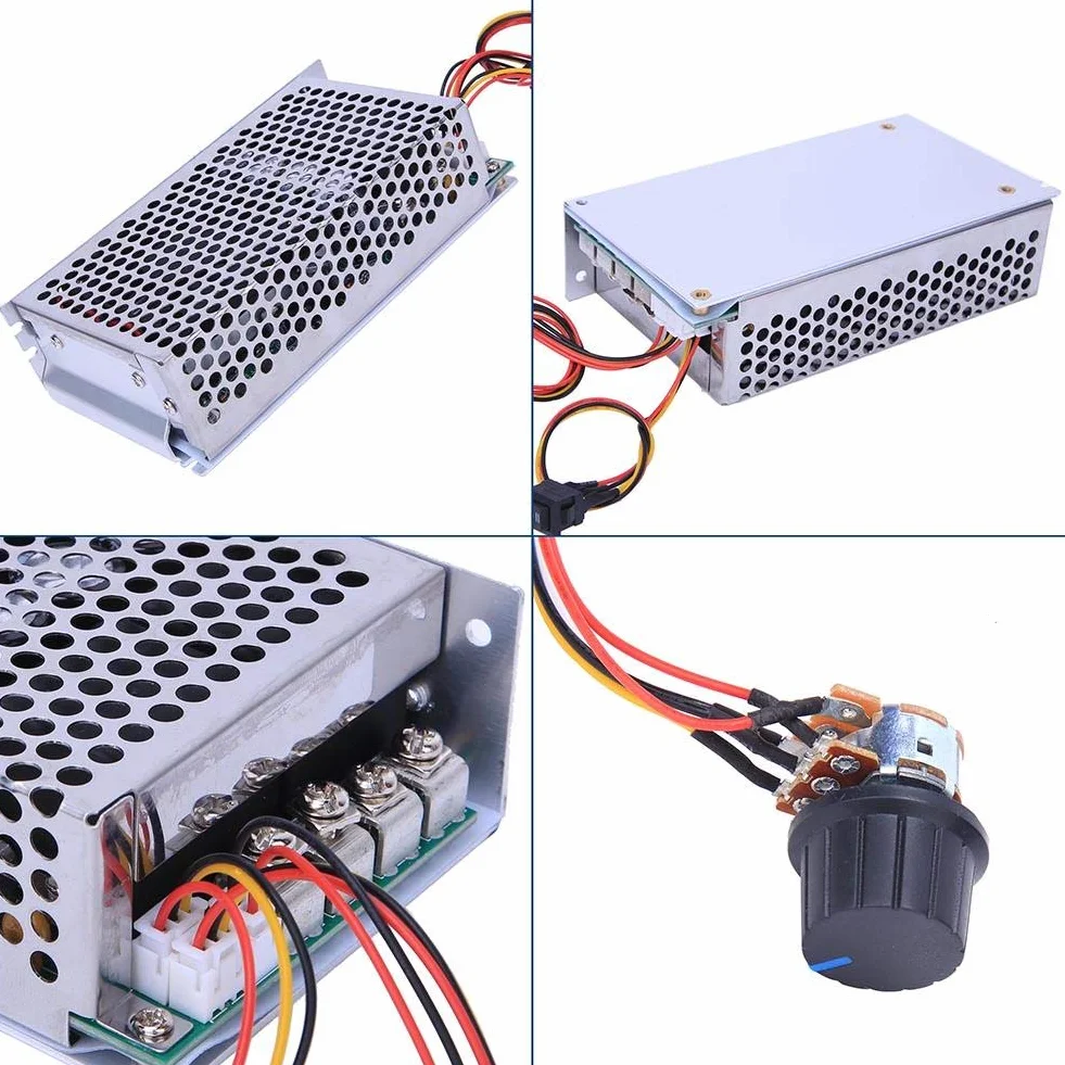 Jadeshay Regulador de Velocidad PWM 10-50V 100A 3000W Controlador de Velocidad del Motor CC 12V 24V 36V 48V Ajustable con Reversible Interruptor de Control y Potenciómetro y Disipación del Calor