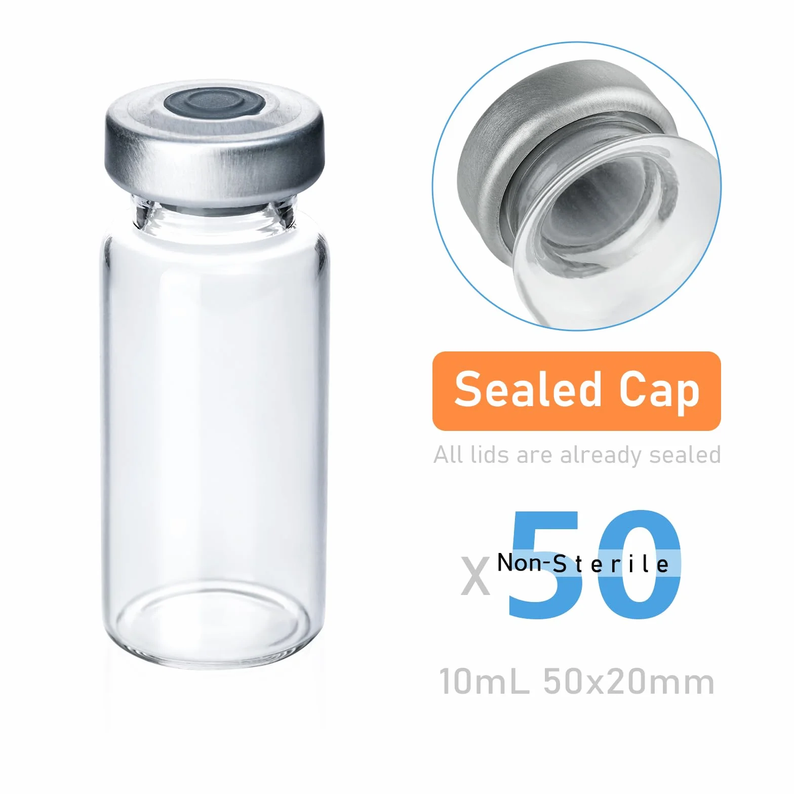 Viales de muestra sellados de vidrio transparente 10 ml 50 unidades