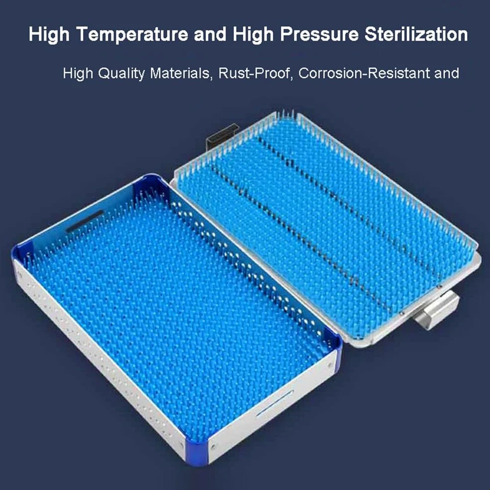 Caja de desinfección de Instrumentos quirúrgicos médicos de Aluminio para Instrumentos quirúrgicos dentales y oculares con tapete de Silicona de 25,5 x 15,5 x 3,5 cm