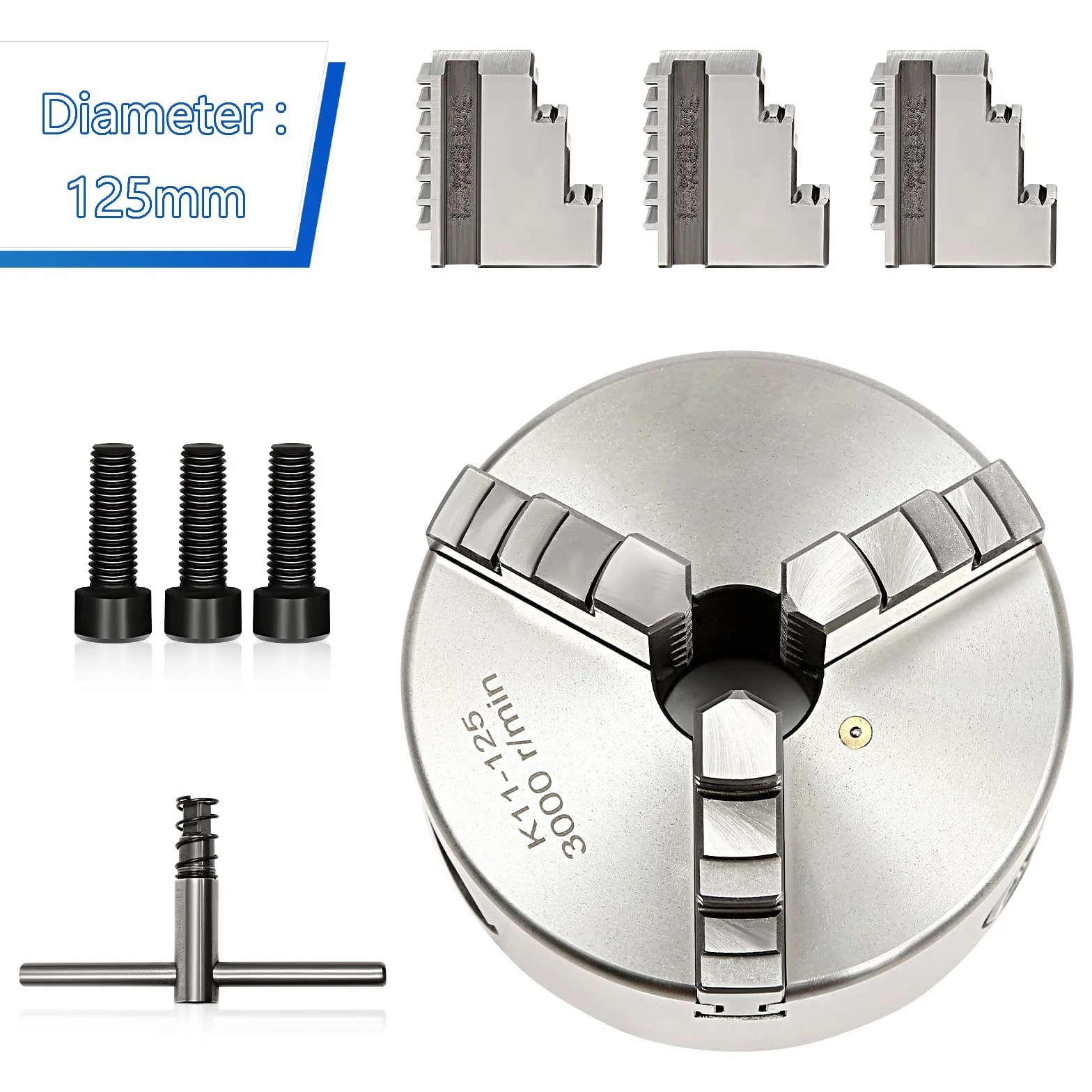 Mandril de torno de 125 mm, alimento autocentrante de cuatro mordazas con llave Chuck, 3 mandíbulas para máquinas herramientas y máquinas herramientas CNC