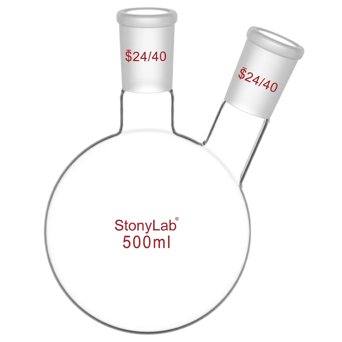 stonylab Dos-Cuello Balones de Destilación Redondo Frasco de Fondo de Borosilicato Vidrio RBF, con 24/40 Centro y Lado Cónicos Estándar Externo Joint, Round Bottom Lab Flask Boiling Flask, 500ml
