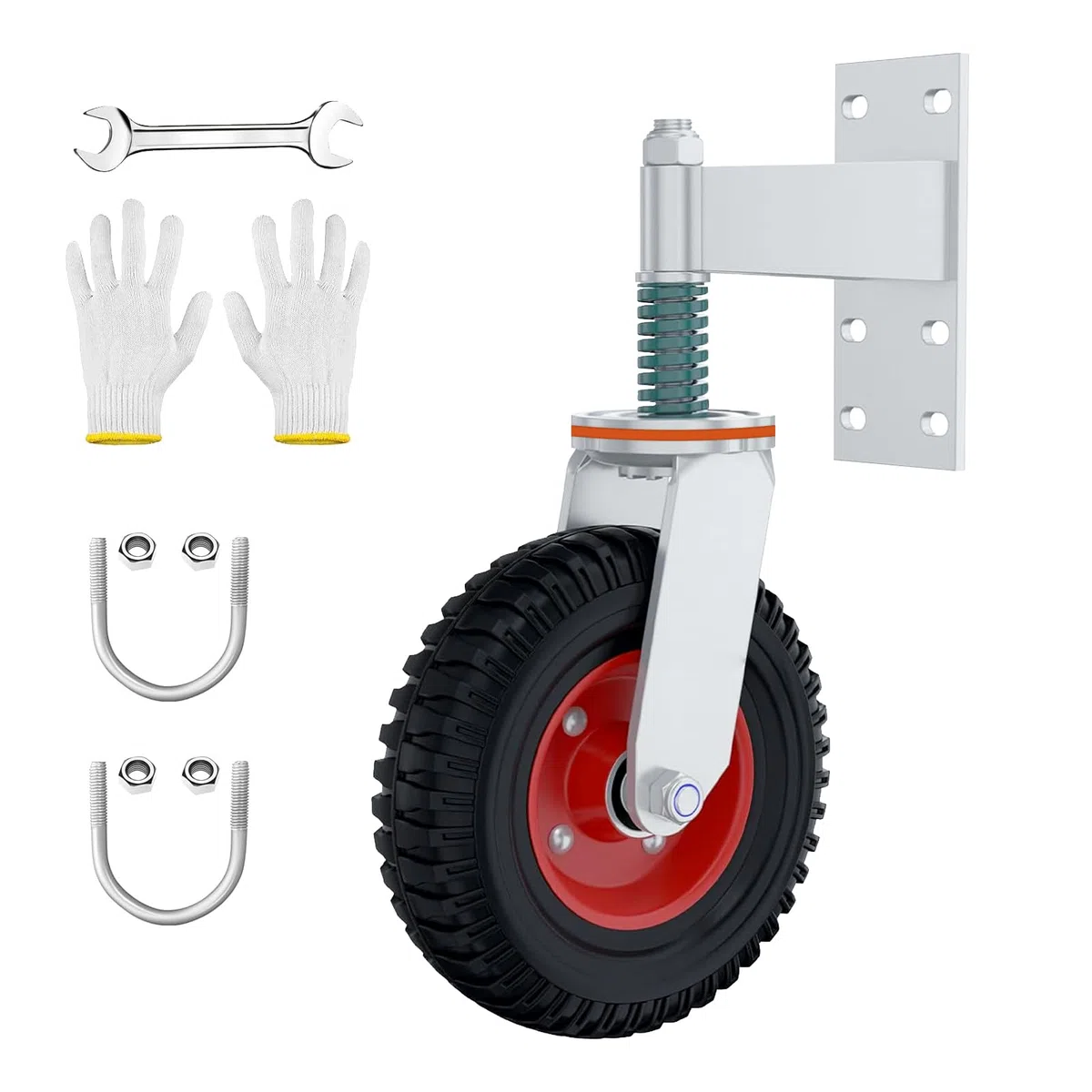 Rueda de puerta de valla de 8 pulgadas, ruedas giratorias con tornillos, rodillos tubulares amortiguadores con resorte, rueda con suspensión robusta, para puertas tubulares, puertas de metal, puertas
