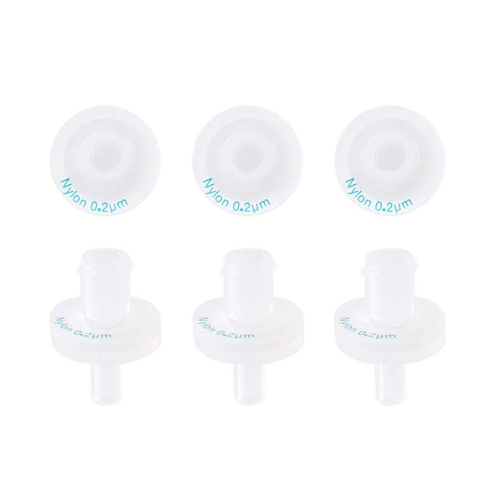 Filtros de jeringa [membrana de nailon hidrófilo] no esterilizados, diámetro de 13 mm, tamaño de poro 0,22 μm para filtración de laboratorio [caja de 100 unidades]