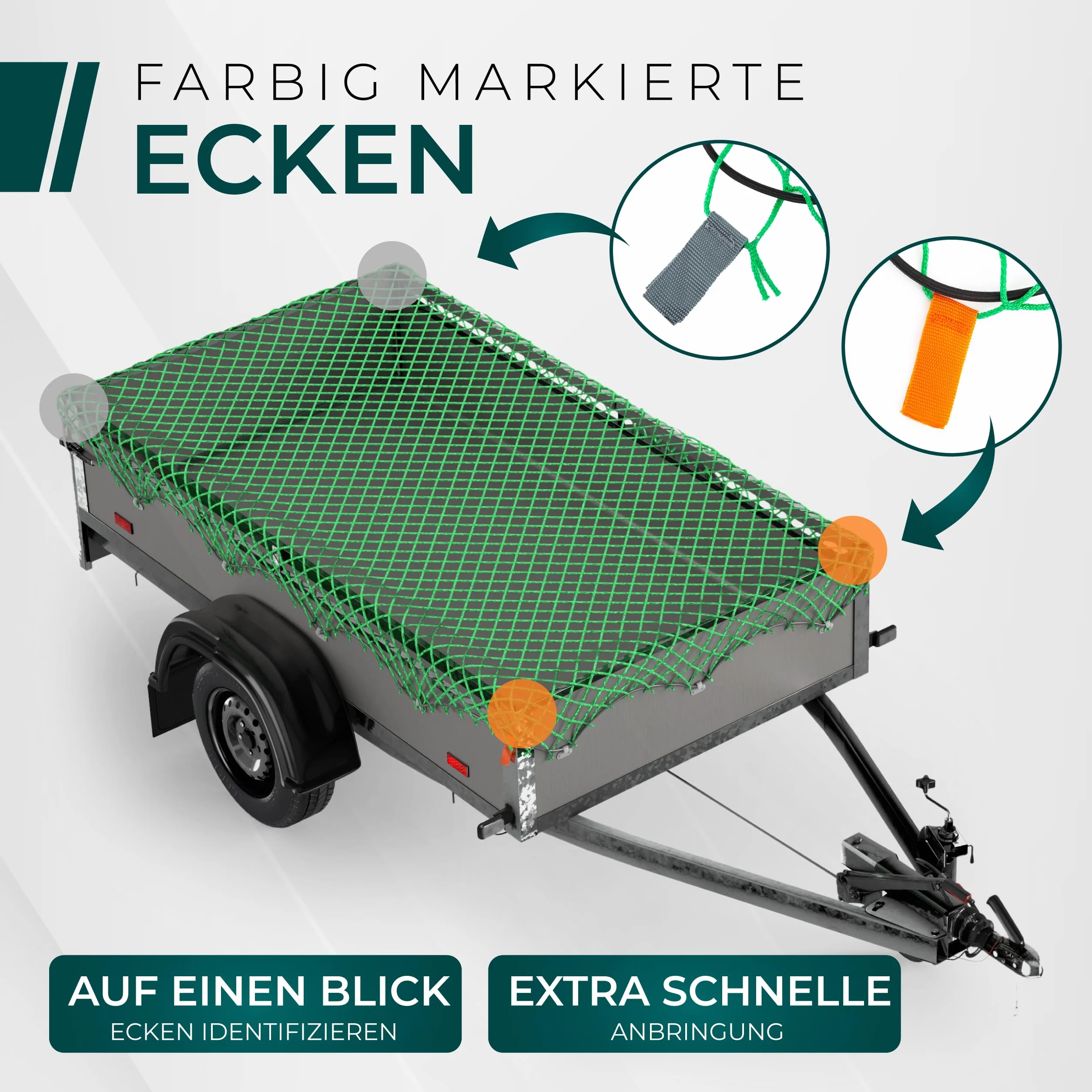 CargoVA® - Red de Remolque 3x4M [DEKRA Aprobado] - Red de Remolque con Cuerda elástica y marcación de Esquinas - para una sujeción Carga