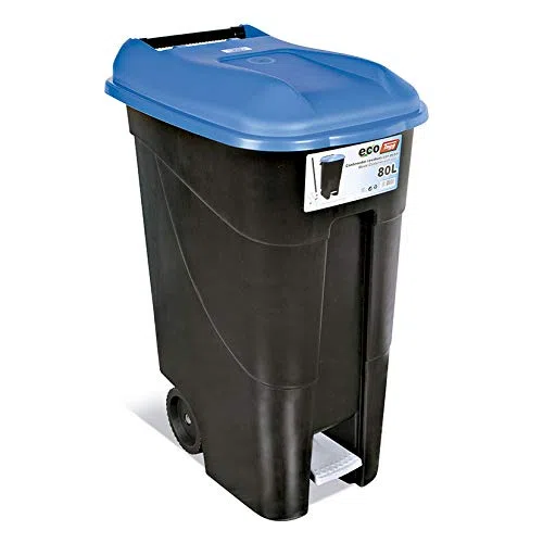 Tayg 433023 Contenedor de residuos con Pedal, Base Negra y Tapa Azul, 80 litros