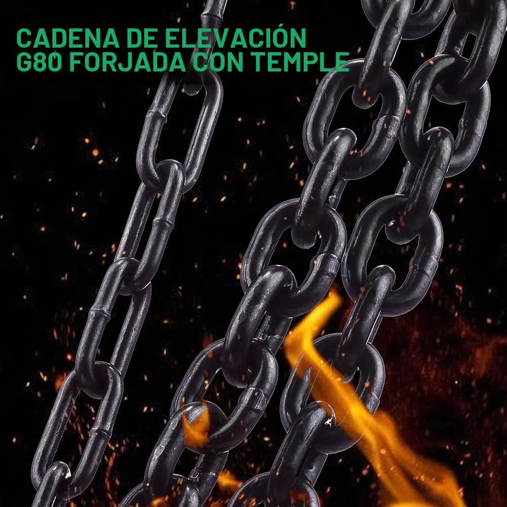 Polipasto de Cadena Manual con Gancho Resistente STANEW, Altura de Elevación 3,0 m, Verde, Doble Cadena de Carga, G80, Gancho de Elevación Con Seguridad (1 Tonelada 3,0 m)
