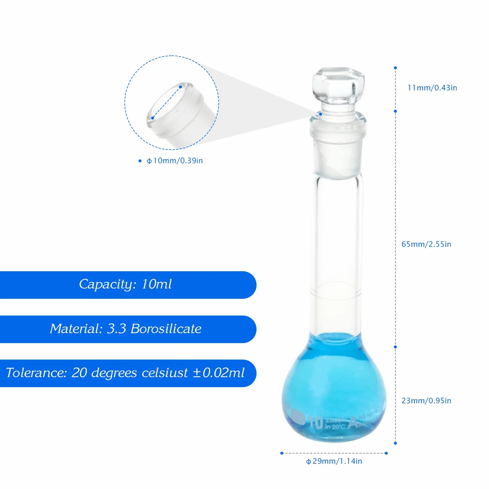 ALWSCI Matraz Aforado 10 mL Vidrio Borosilicato 3.3 Clase A Graduación Blanca
