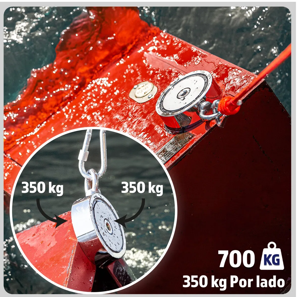 MAGFISHION Juego de Pesca Magnética - Fuerza de Atracción 700KG (2x 350KG) - Ø94mm - Imanes Neodimio Potentes con 2 Cuerdas, Gancho de Grapa y Guantes- Iman de Neodimio