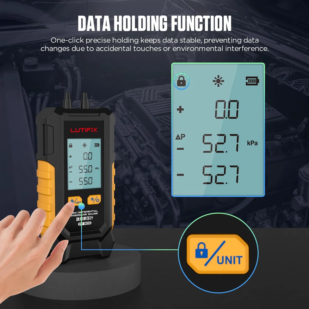 Manómetro digital de presión de aire -101-200 kPa, resolución de 0,1 kPa, probador de aire, 6 unidades, medidor de presión de aire HVAC de puerto doble diferencial, manómetro de presión diferencial