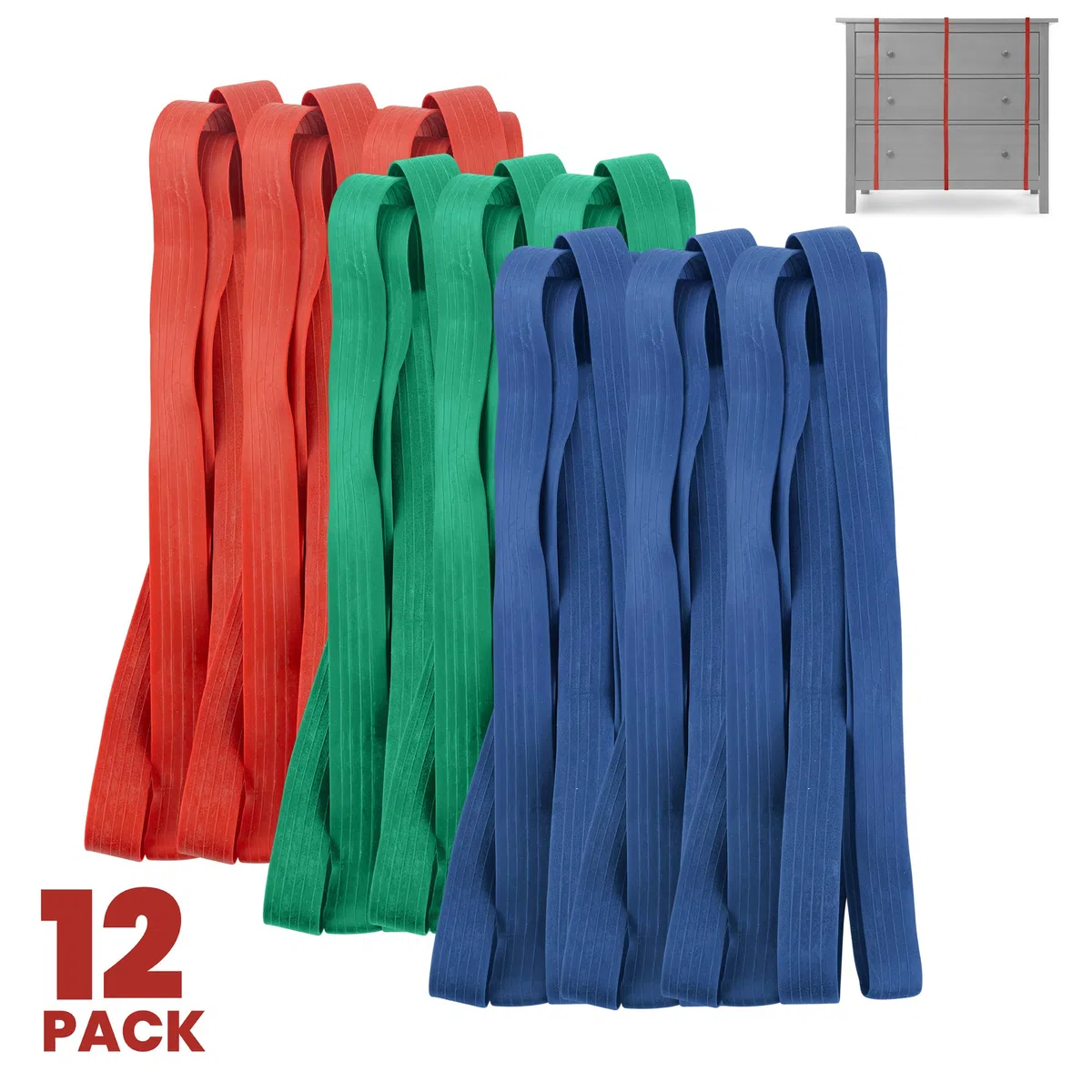 kitchentoolz Extra Grande Moving goma bandas- Variety Pack-12 42", 30" y 26" Bandas Mover Longitud Extra Strength-para las paletas y las mantas de mudanza