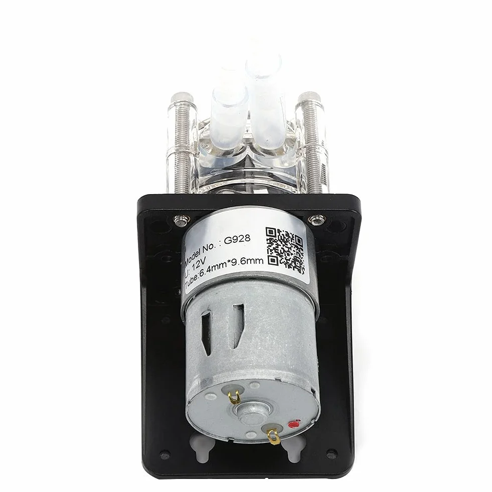 Bomba Peristáltica de Acero Inoxidable, 12V/24V DC, 500 ml/min, Cabezal Transparente PC, 3 Rodillos, con Bases y Conector, 12V