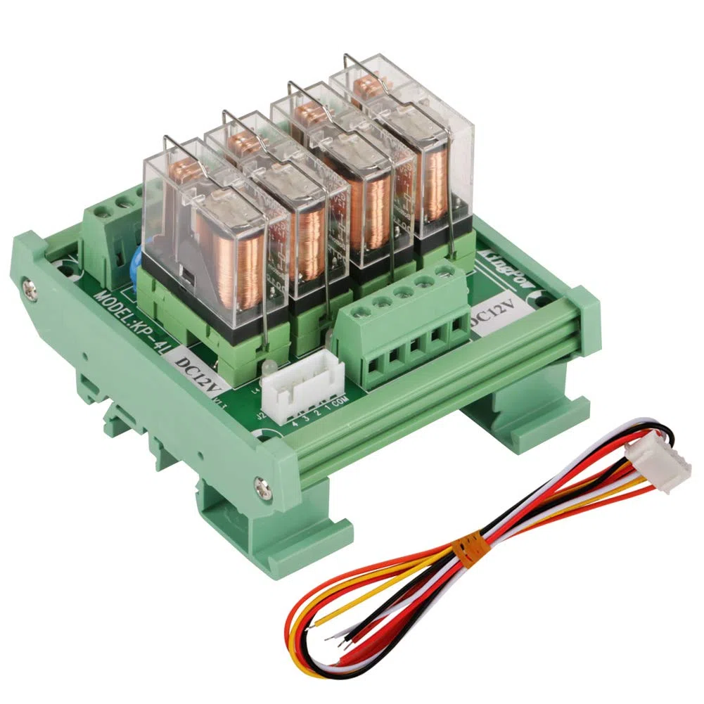 Tablero de relés - Módulo de interfaz de relé de potencia de 4 canales 16A con montaje en riel DIN de relé DC 12V