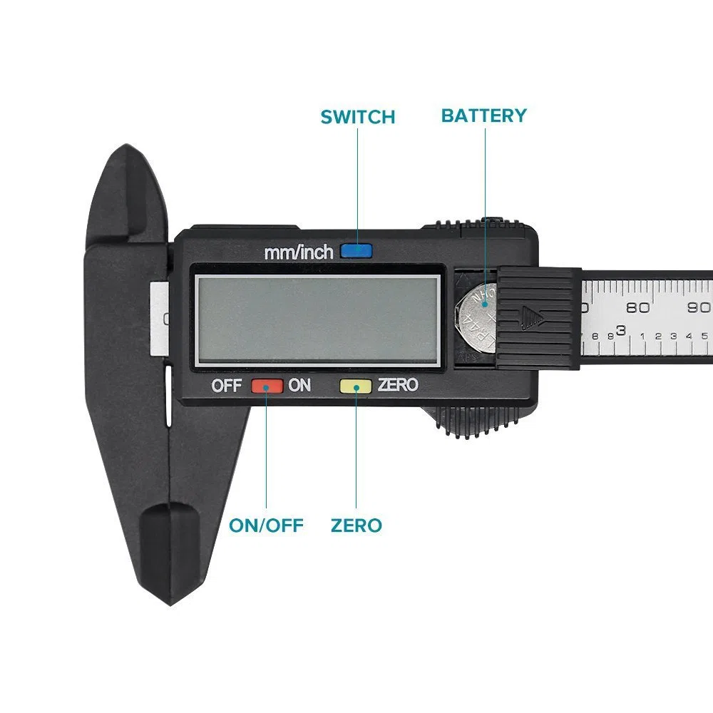 Calibrador vernier digital, de 100 - 150 mm; electrónico, medidor de plástico con pantalla de cristal líquido, micrómetro de fibra de carbón, herramienta de medición, 150mm 6inch, plástico, 1