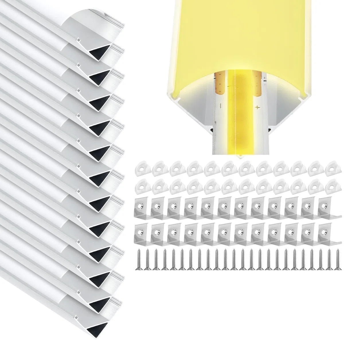 Perfil de aluminio para esquinas de LED, 12 unidades x 1 m, en forma de V, perfil LED para tiras LED de hasta 10 mm, barra de aluminio negro con difusor de canal, tapas finales, clip de montaje