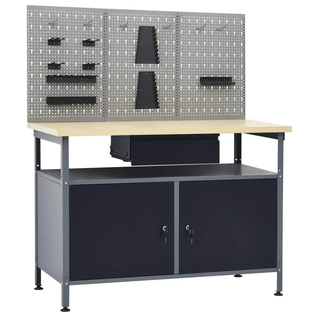 Mobili Banco de trabajo con 3 paneles de pared, banco de trabajo para garaje taller O1 decoración de muebles dormitorio