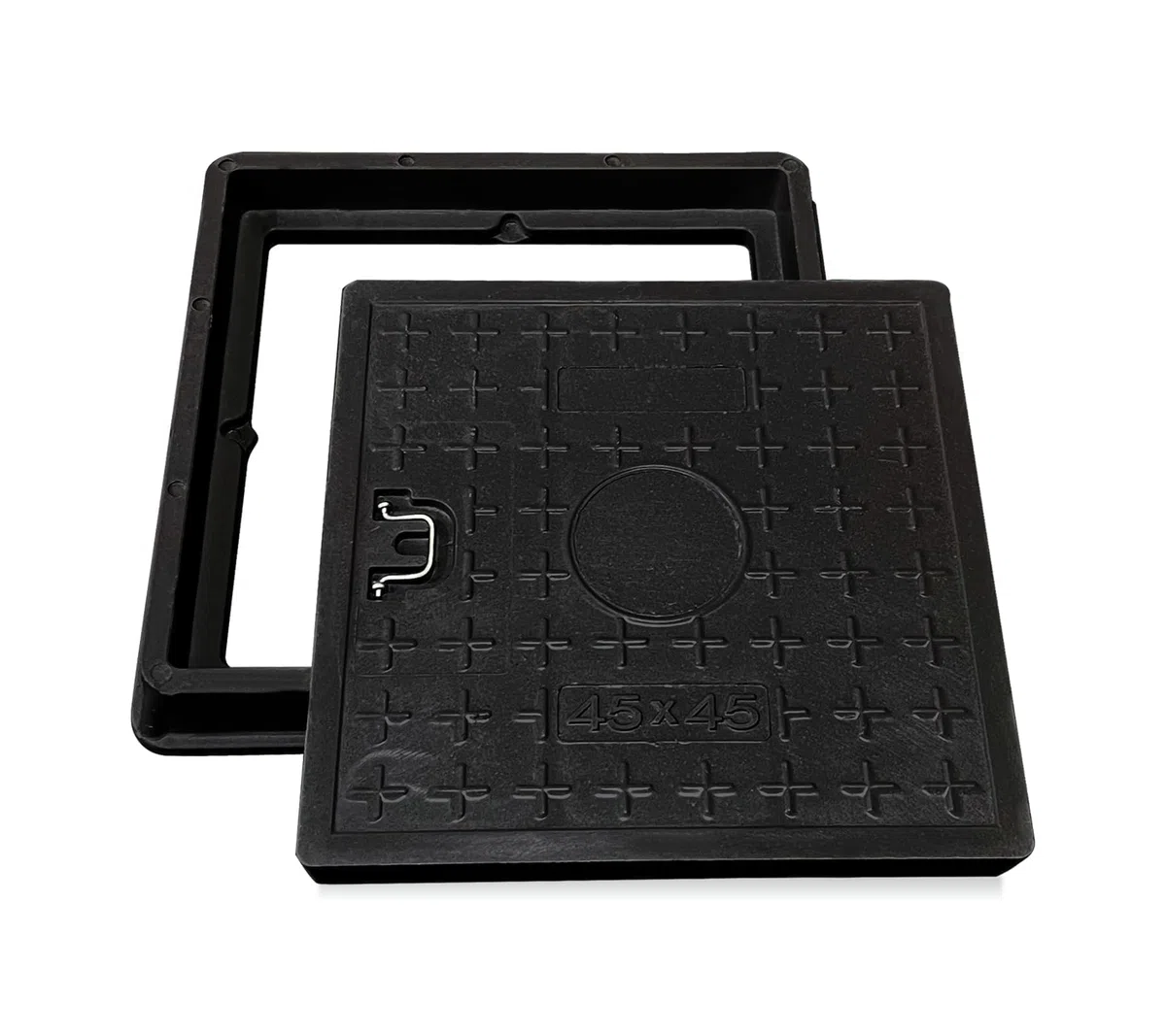 Tapa de pozo de fibra de vidrio con marco, asa 450x450 mm, A15, tapa de alcantarilla, tapa de pozo, conducto de inspección para acera, jardín, área verde, resistente a UV, resistente a las