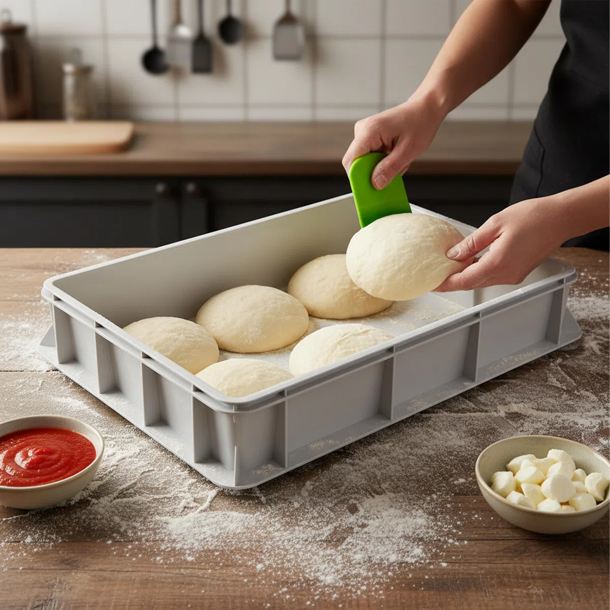 Relaxdays Caja apilable para Masa de Pizza con Tapa, espátula, 13x60x40 cm, PP, Blanca