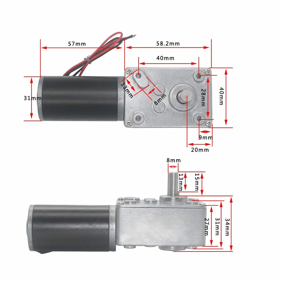 Motor de Engranaje Helicoidal Reversible 24V CC 10 RPM Eje 8mm Turbo Reductor