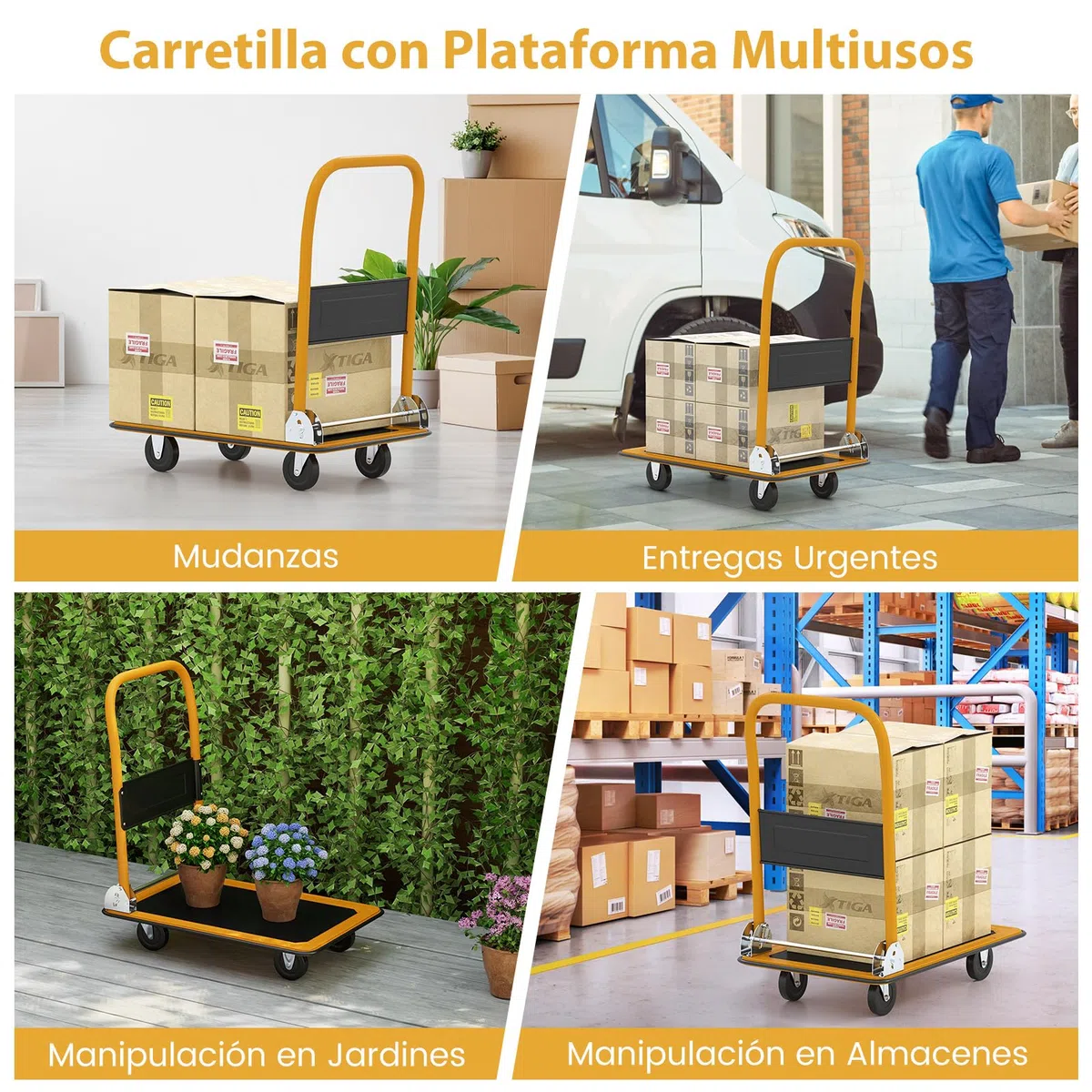 COSTWAY Carretilla Plegable hasta 150kg, Carretilla de Carga con 4 Ruedas Resistentes al Desgaste, Carro Plegable con Superficie, Carro Transporte Plegable para Todas las Superficies (Negro,48 x 73cm)