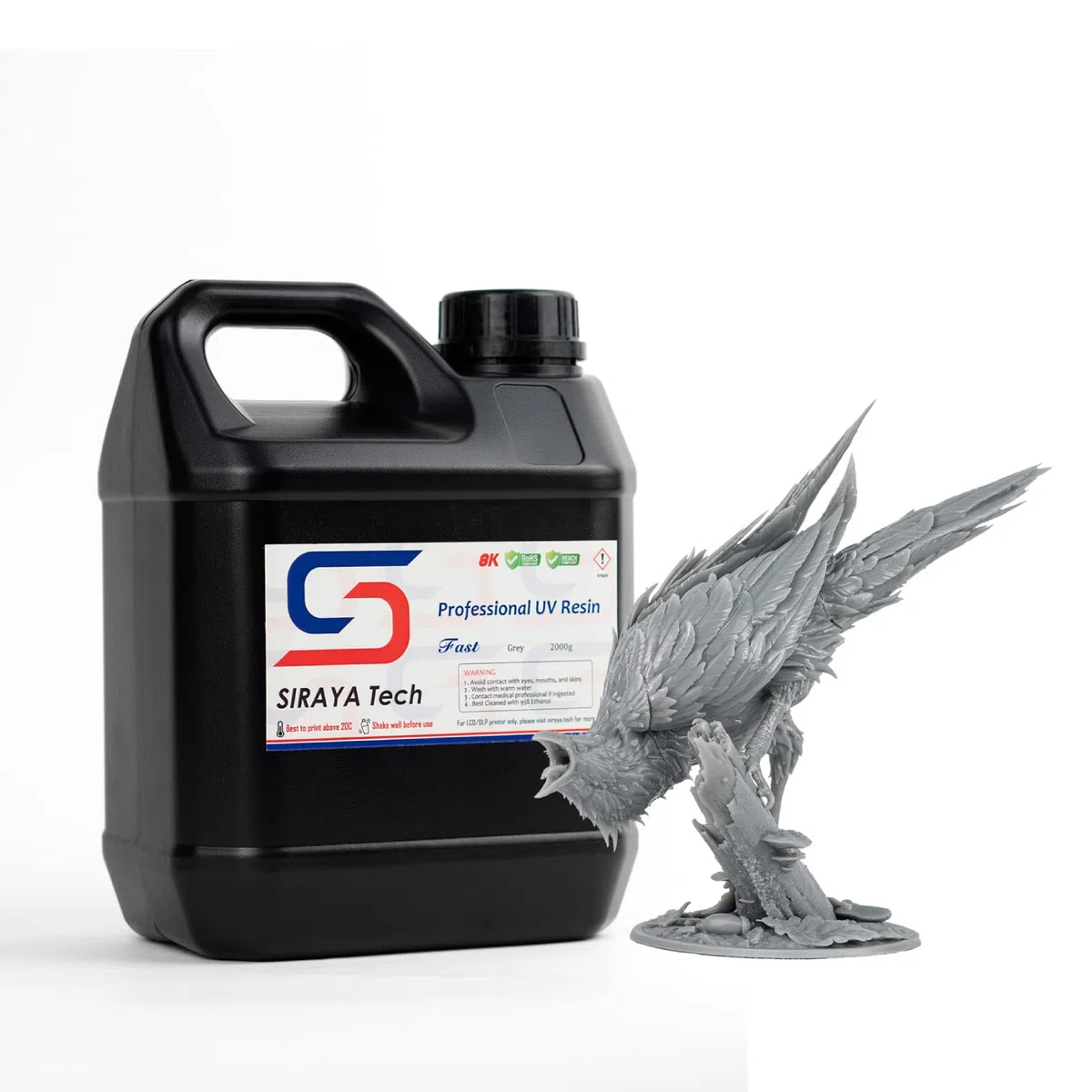 Siraya Tech Fast 2kg ABS-Like Resina de Impresora 3D Rápido Curado UV No Frágil Impresión 3D de Alta Precisión Líquido Resina Fotopolímero Estándar para Impresión LCD DLP (Gris, 2 kg)