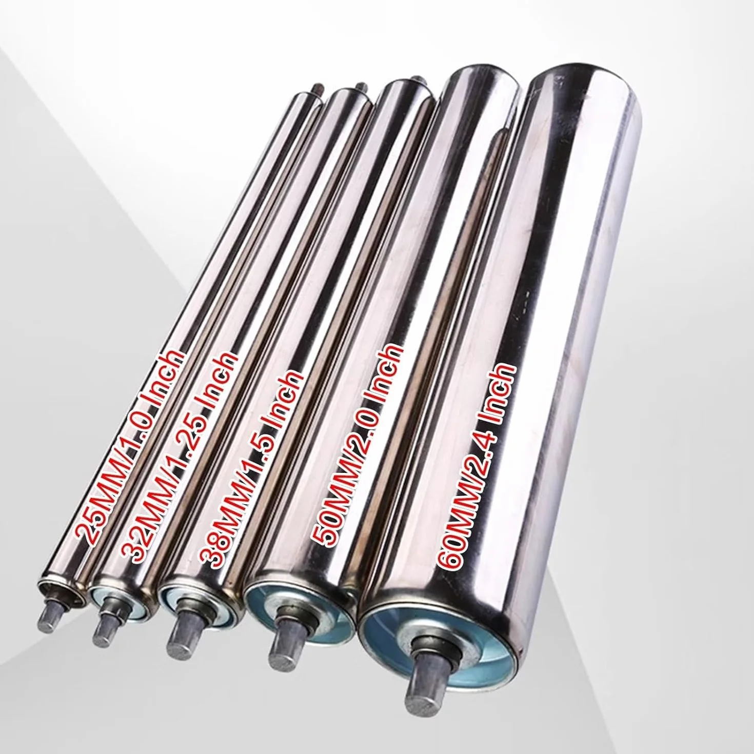 Juego de 4 rodillos transportadores de acero inoxidable de 25 mm de diámetro, 300 mm de longitud, rodillos de repuesto industriales para transmisión de fábrica, duraderos y eficientes