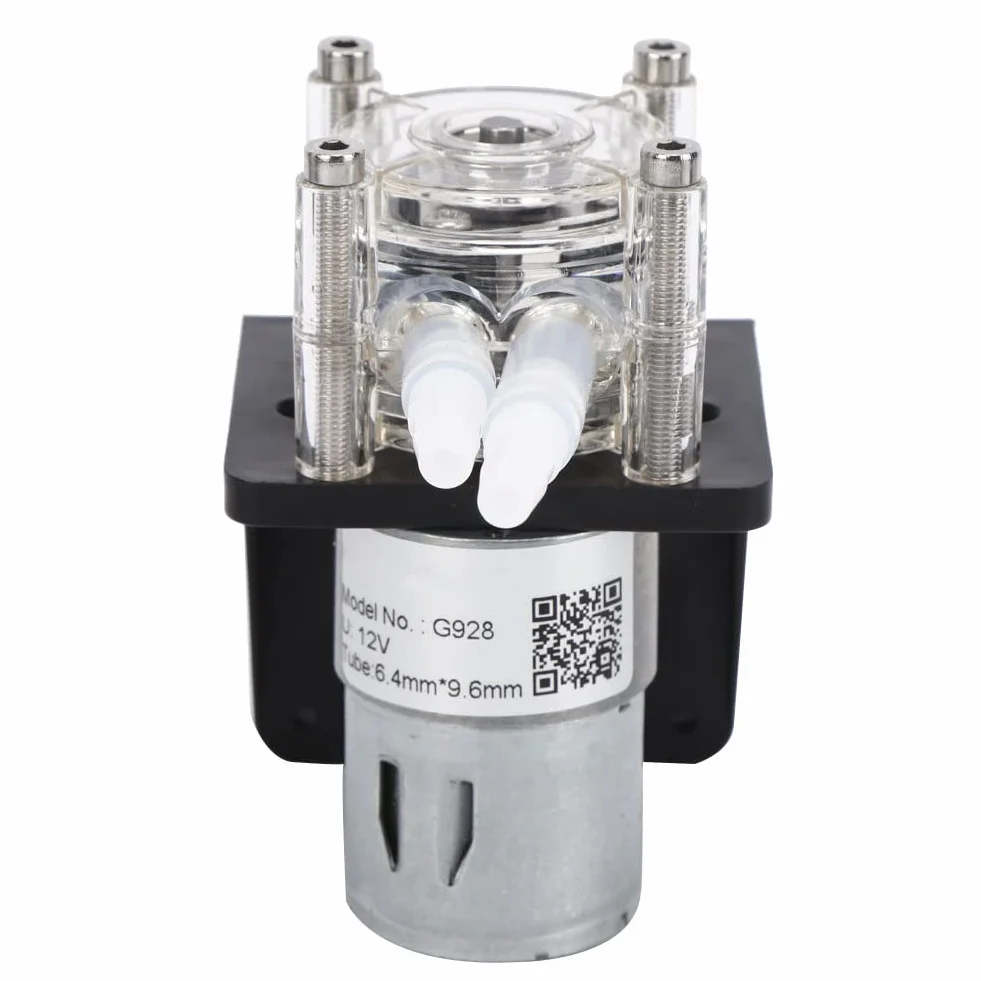 Bomba Peristáltica de Acero Inoxidable, 12V/24V DC, 500 ml/min, Cabezal Transparente PC, 3 Rodillos, con Bases y Conector, 12V