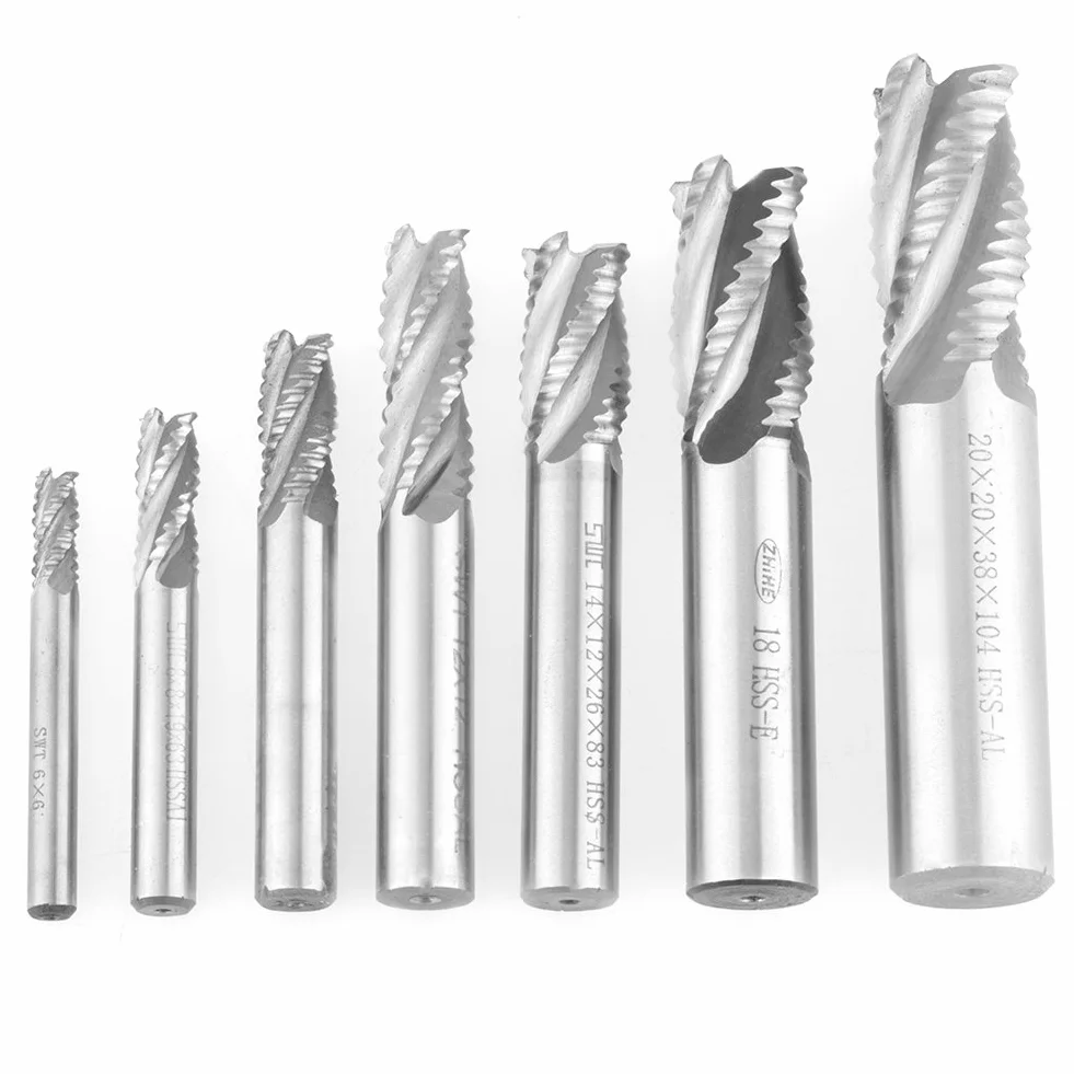Set de 7 Fresas HSS de 4 Flautas, 6-20mm, para Fresadora CNC, Procesamiento de Metales