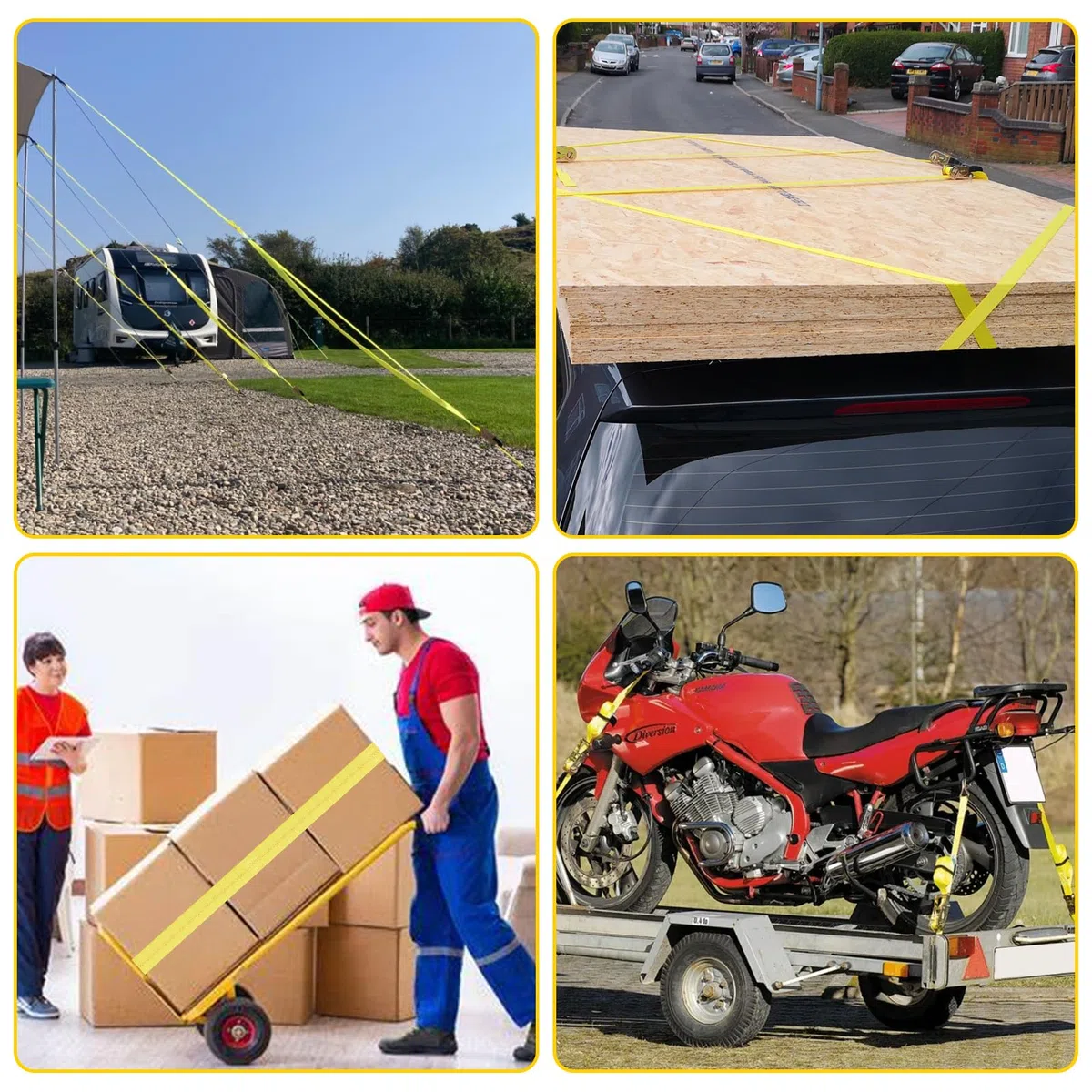 DAJAVE 4 correas tensoras de 50 mm x 8,5 m, 5000 kg con trinquete y gancho, correa de amarre resistente para motocicletas, correas de amarre para asegurar la carga