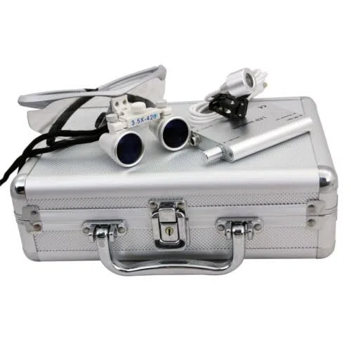 Dental - Lupa binocular para dentista (3,5 unidades, luz LED, lupa oral, con caja de 420 mm)