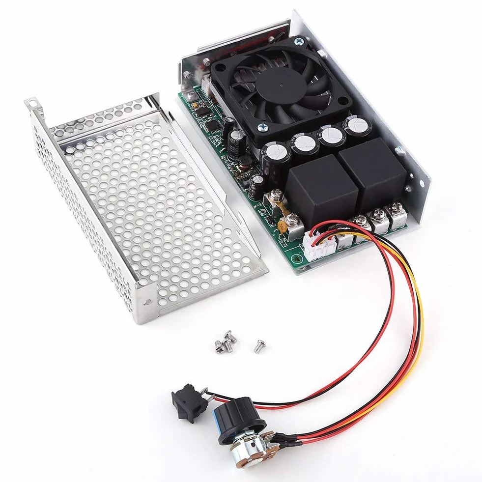 Jadeshay Regulador de Velocidad PWM 10-50V 100A 3000W Controlador de Velocidad del Motor CC 12V 24V 36V 48V Ajustable con Reversible Interruptor de Control y Potenciómetro y Disipación del Calor