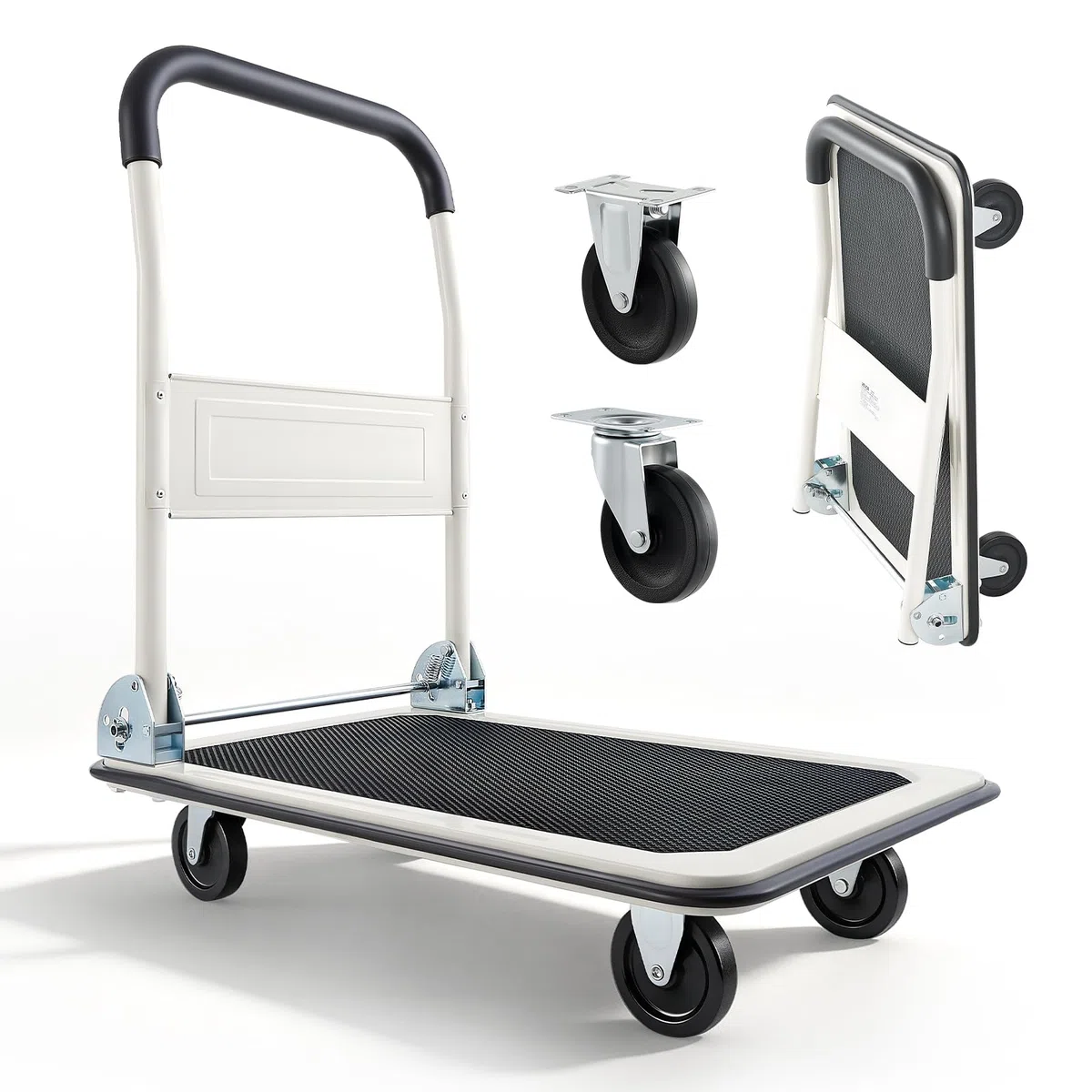 VEVOR Carro Plataforma Plegable 735 x 480 mm, Carretilla de Transporte Carga de 149,69 kg, Carrito Portaequipajes con Plataforma con Ruedas de PP de 96 mm, para Tareas Domésticas, Almacén, Mudanza