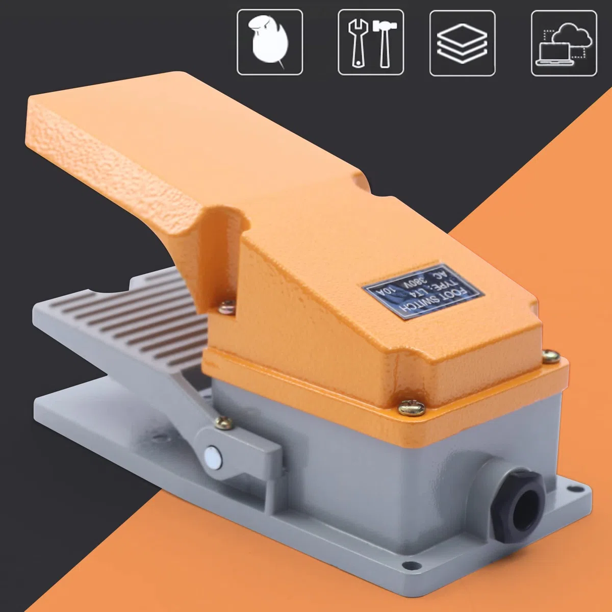 TFS-LT4 - Interruptor de pedal industrial de metal, color naranja y gris